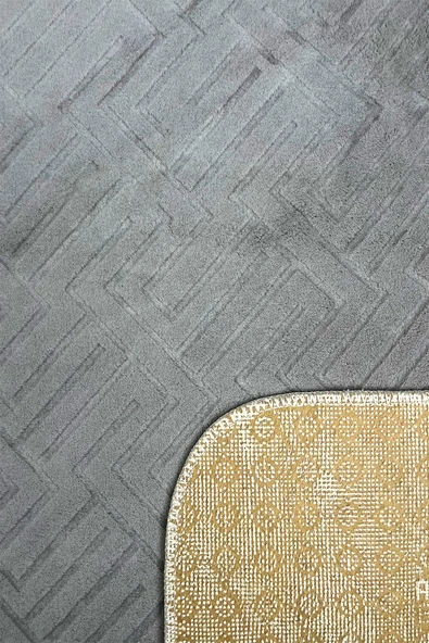 Sarar Plus Rölyef Banyo Paspas Takımı 2'li Açık Gri Kabartma Desenli Kaymaz Tabanlı (60x100 / 40x60) - 3