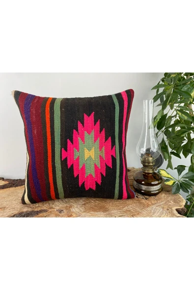 Dekoratif Kilim Kırlent Kılıfı, Vintage, El dokuma, Eski Ev Dekoru, 40x40,Decor Kilim Yastık Kılıfı