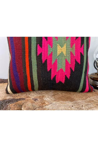 Dekoratif Kilim Kırlent Kılıfı, Vintage, El dokuma, Eski Ev Dekoru, 40x40,Decor Kilim Yastık Kılıfı - 4