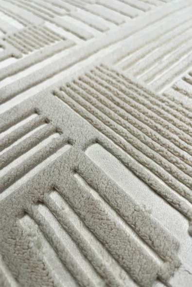 Sarar Plus Rölyef Banyo Paspas Takımı 2'li Bej Kabartma Desenli Kaymaz Tabanlı (60X100 / 40X60) - 2