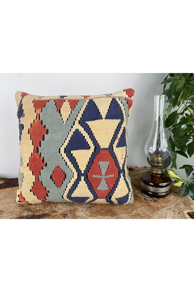 Dekoratif Kilim Kırlent Kılıfı, Vintage, El dokuma, Eski Ev Dekoru, 40x40,Decor Kilim Yastık Kılıfı