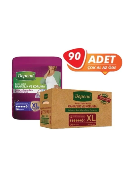 Depend Kadın Emici Külot Orta Boy (XL) 30’lu (3 Paket 90 Adet)