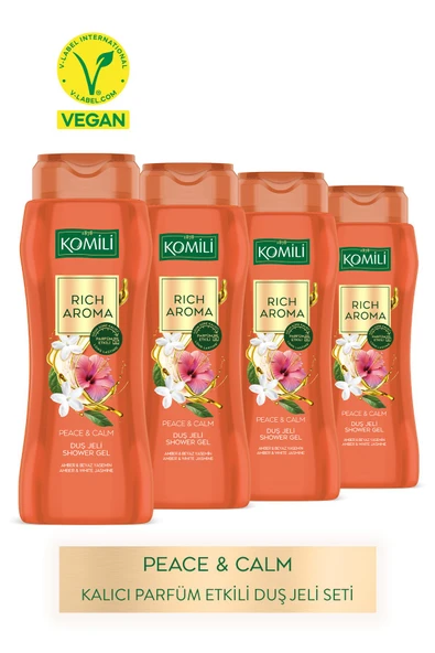 Komili Rich Aroma Peace&Calm Duş Jeli Seti - Amber&Beyaz Yasemin - Kalıcı Parfüm Etkili - 4 X 500 ML
