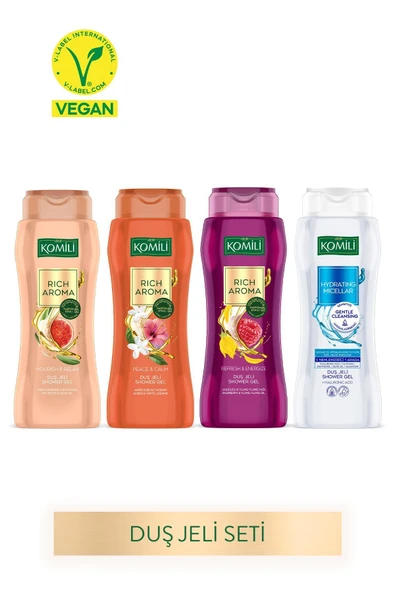Komili Rich Aroma & Micellar Duş Jeli Seti - Vegan - 4 x 500 ML