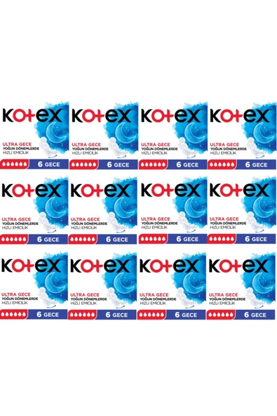 Kotex Tekli Gece Hijyenik Ped 12*6=72 Adet
