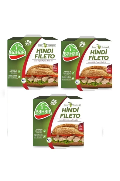 Bahar Hindi Fileto 120 G 3 Adet Pişmiş %100 Hindi Göğüs Eti