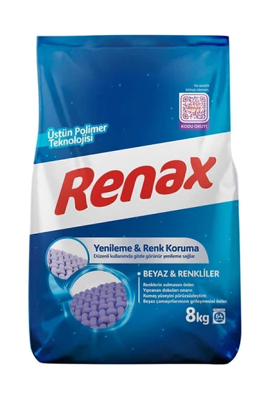RENAX Toz Çamaşır Makinesi Deterjanı 8 Kg Renkli Ve Beyazlar