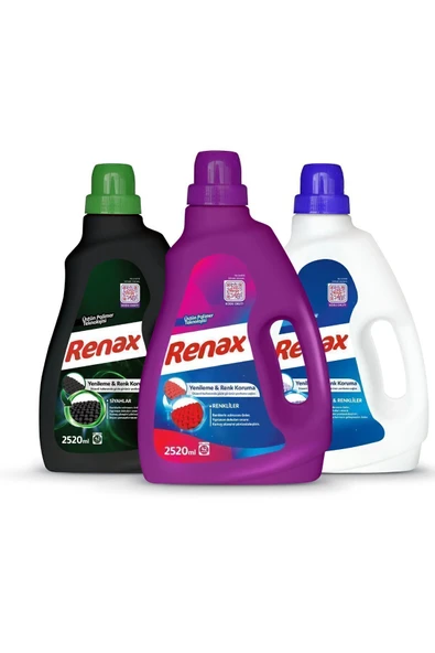 RENAX Sıvı Çamaşır Deterjanı 2520 ml - 3 Lü Paket (RENKLİLER BEYAZLAR SİYAHLAR)