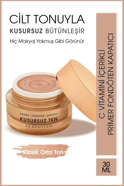 Herbaderm Kusursuz Ten Fondöten Primer Kapatıcı Klasik Orta Ton