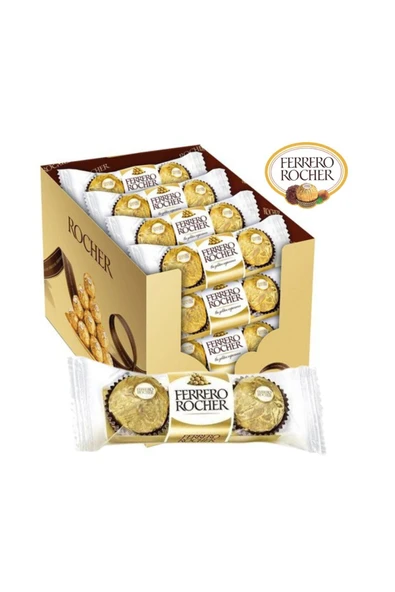 Ferrero Rocher Sütlü Bütün Fındıklı Çikolata 3'lü 37,5 gr X 16 Adet