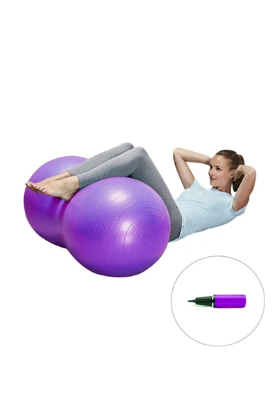 90 Cm Mor Fıstık Şeklinde Pilates & Yogatopu + Dual Plus Pompa Sağlık Bahar - 2