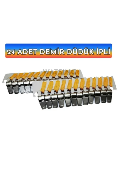 Metal Düdük Renkli Ipli Deprem Düdüğü 24Adet