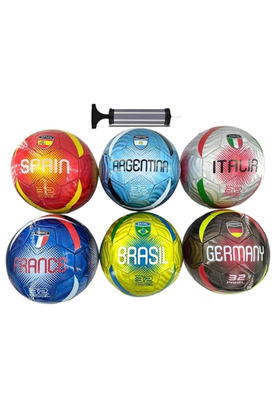 Futbol Topu Pompalı Parlak   Kaliteli Ülkeler Futbol Topu