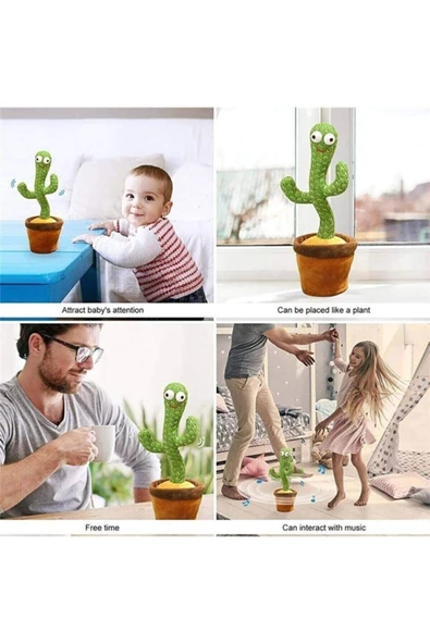 Konuşan Dans Eden, Müzikli Işıklı Saksı Kaktüs Peluş Oyuncak - 7