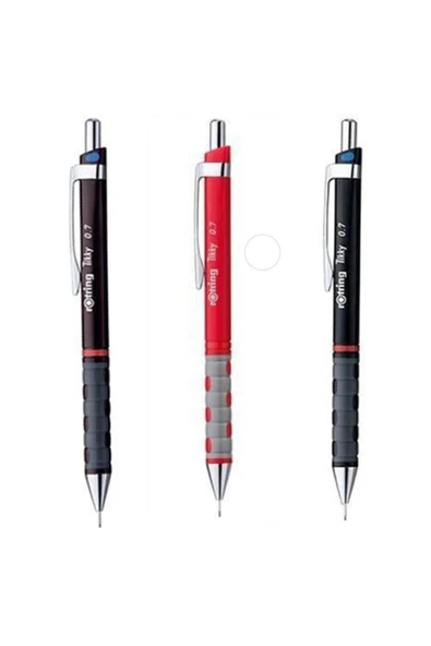 Tikky 3'lü Mekanik Uçlu Kalem(VERSATİL KALEM) 0.7 Mm Siyah Kırmızı Bordo Set ürün görseli 1