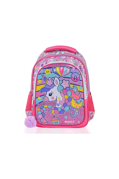 Okul Çantası Happy Unicorn Pembe Kız Çocuk Ilkokul Sırt Çantası