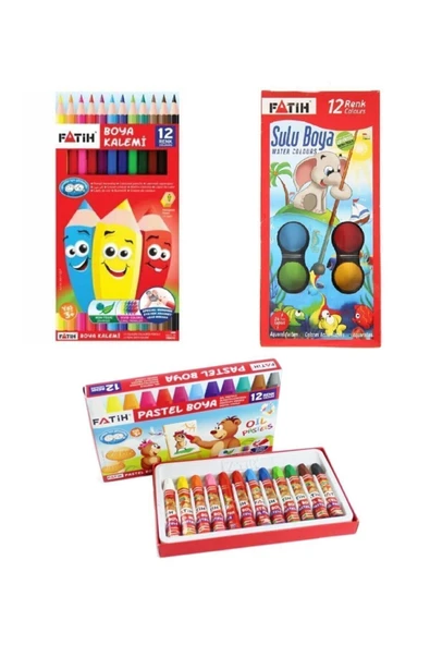 3 Lü Boya Kırtasiye Seti (Kuru+sulu+pastel Boya) - 1