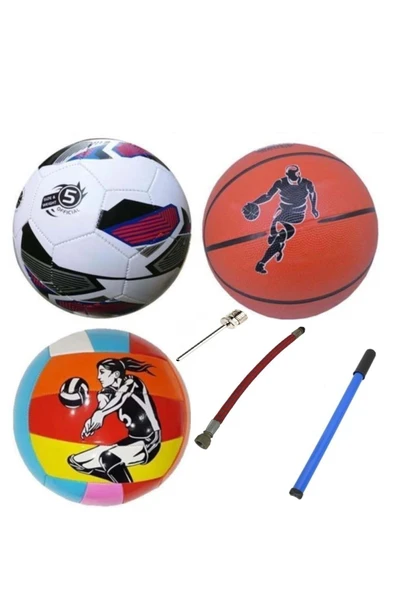 Çocuk Yetişkin Futbol Topu Voleybol Topu Basketbol Topu Seti + Pompa+top Iğnesi