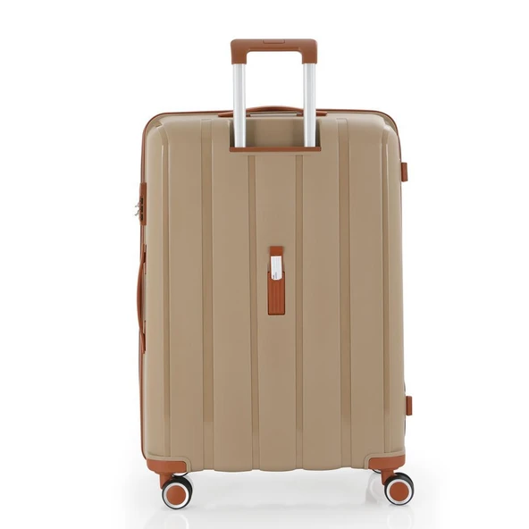 MÇS Bavul Büyük ve Kabin 2li Set Kırılmaz Silikon Valiz V305 Şamp/Kahve - 3