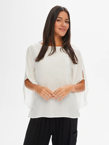 Faik Sönmez Kendinden Dokulu Yuvarlak Yaka Dokuma Kadın Bluz U68154 - 8