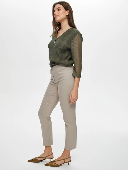 Faik Sönmez Minimalist Kadın Pantolon - Midi Boy, Regular Fit, Günlük & İş - Resim 2