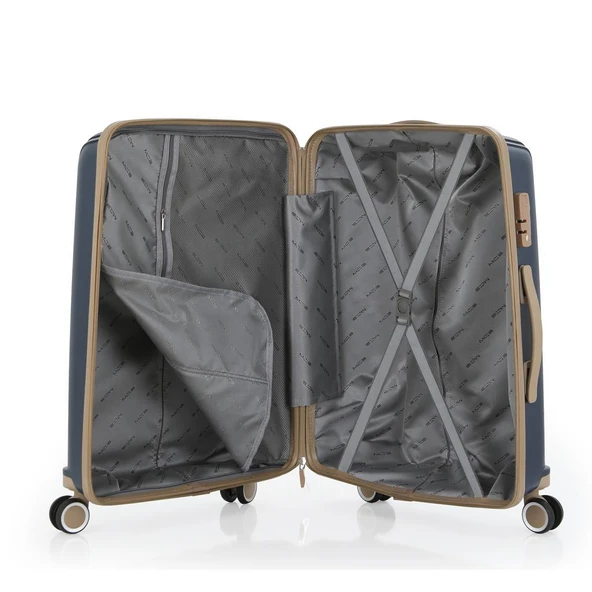 MÇS Bavul Büyük ve Kabin 2li Set Kırılmaz Silikon Valiz V305 Laci/Şampanya - Resim 5