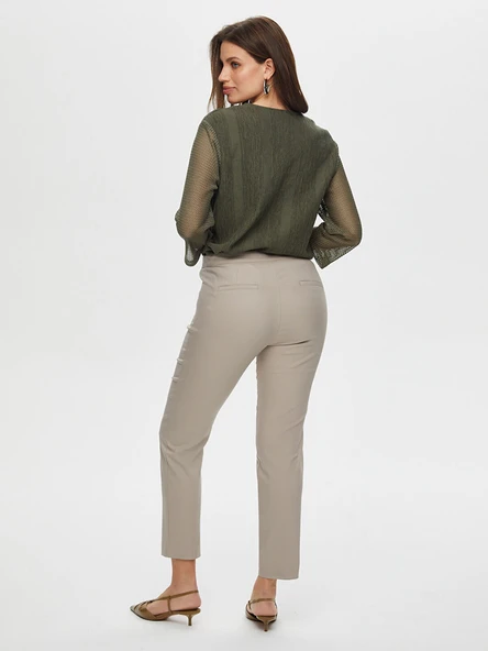 Faik Sönmez Minimalist Kadın Pantolon - Midi Boy, Regular Fit, Günlük & İş - Resim 3