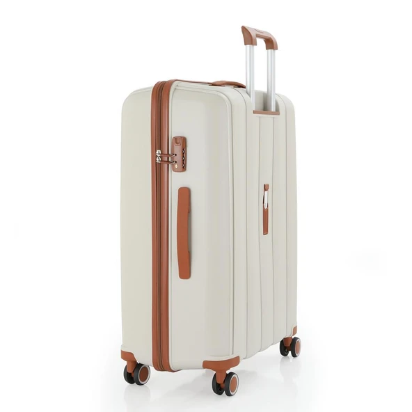MÇS Bavul Büyük ve Orta 2li Set Kırılmaz Silikon Valiz V305 Kemik/Kahve - 4