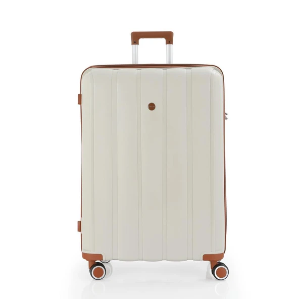 MÇS Bavul Büyük ve Orta 2li Set Kırılmaz Silikon Valiz V305 Kemik/Kahve - 2