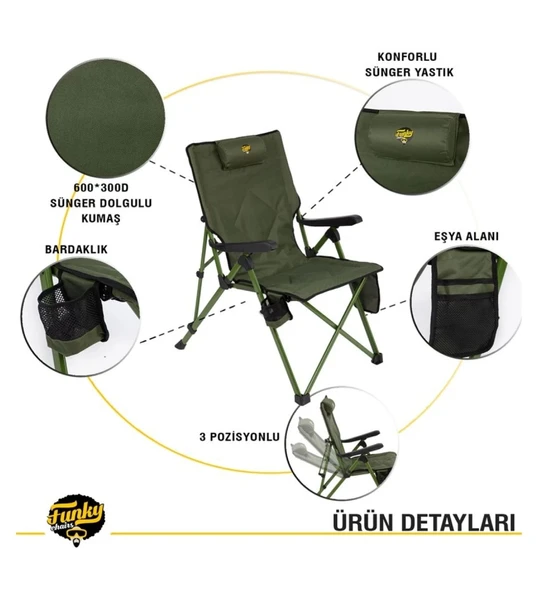 Comfort 3 Kademeli Katlanabilir Kamp Sandalyesi-Haki - 5