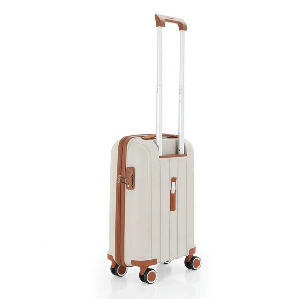 MÇS Bavul Büyük ve Kabin 2li Set Kırılmaz Silikon Valiz V305 Kemik/Kahve - 9