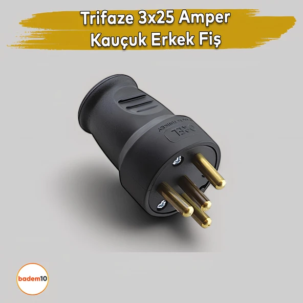 Trifaze Kauçuk Üç Fazlı Erkek Fiş 25 Amper 380 Volt