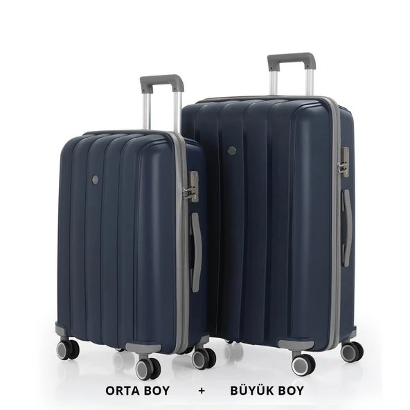 MÇS Bavul Büyük ve Orta 2li Set Kırılmaz Silikon Valiz V305 Laci/Gri ürün görseli