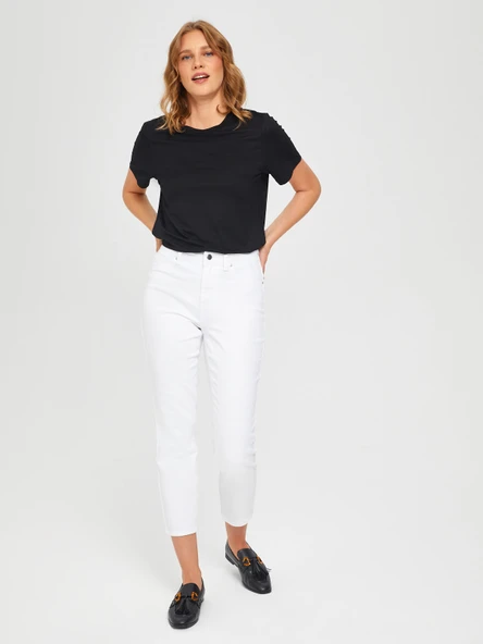 Faik Sönmez Minimalist Yuvarlak Yaka Kısa Kol Kadın Tişört - Günlük - 7