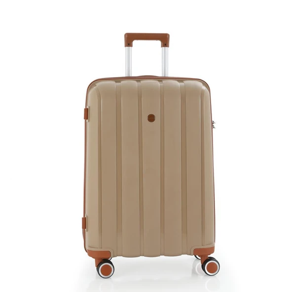 MÇS Bavul Orta ve Kabin 2li Set Kırılmaz Silikon Valiz V305 Şamp/Kahve - Resim 2