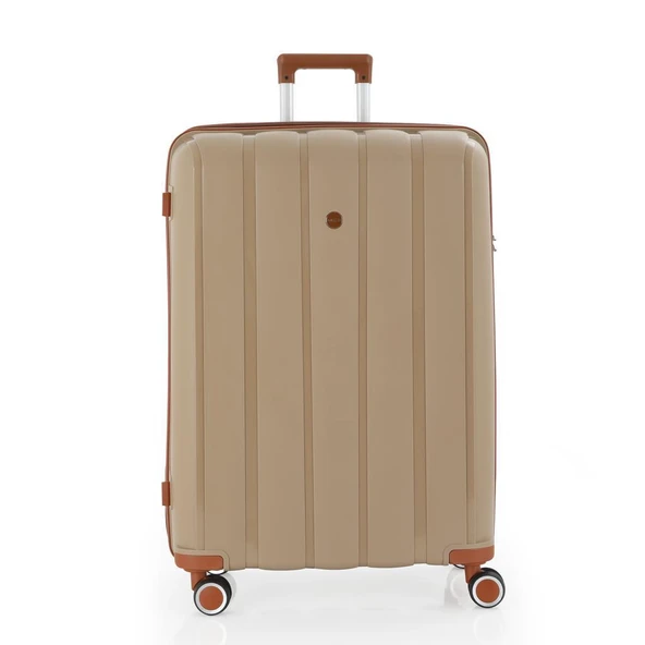 MÇS Bavul Büyük ve Orta 2li Set Kırılmaz Silikon Valiz V305 Şamp/Kahve - 6