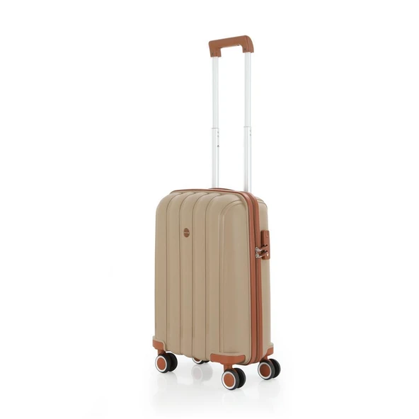 MÇS Bavul Büyük ve Kabin 2li Set Kırılmaz Silikon Valiz V305 Şamp/Kahve - 6