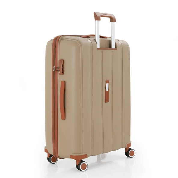 MÇS Bavul Büyük ve Kabin 2li Set Kırılmaz Silikon Valiz V305 Şamp/Kahve - 4