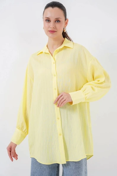 Çizgili Uzun Gömlek Tunik 5963 - Sarı - 3
