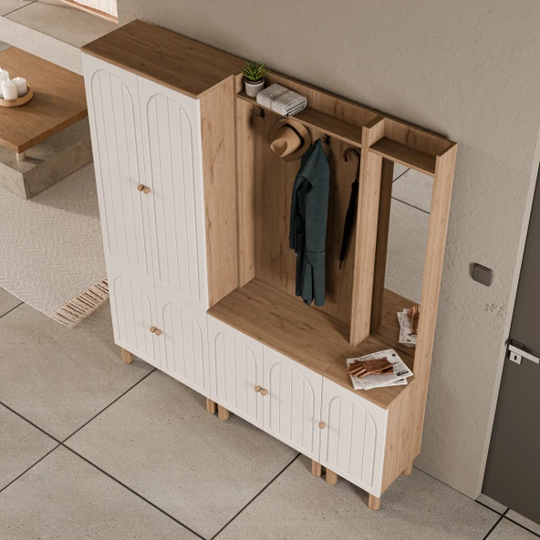 SET 5084-5072-5088 RAPSODY SAĞ AYNALI 7 KAPAKLI (MEMBRAN) 9 ASKILI BOHEM PORTMANTO SEPET-BEYAZ - 6