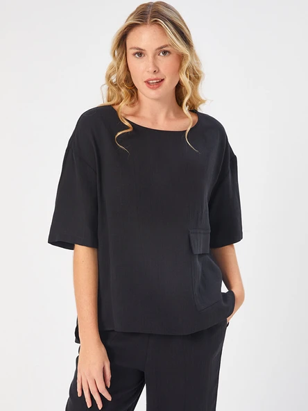 Faik Sönmez Kadın Önü Cep Detaylı Dokuma Bluz U68182 - 4