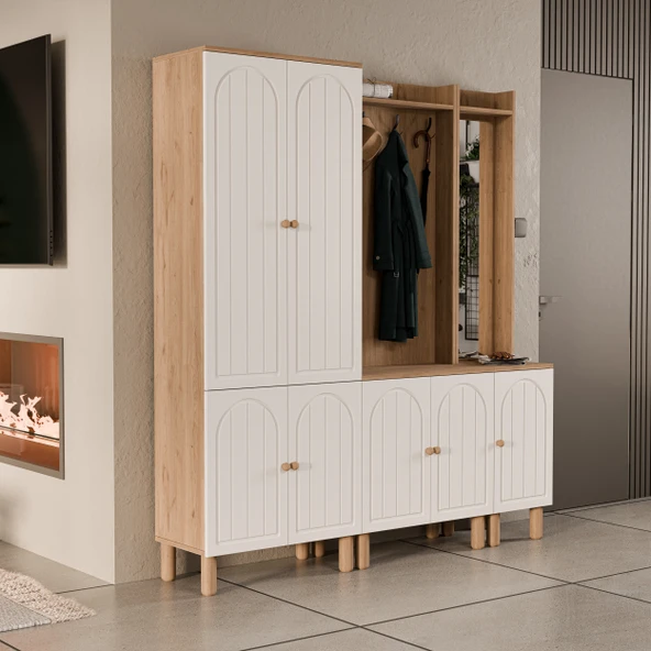 SET 5084-5072-5088 RAPSODY SAĞ AYNALI 7 KAPAKLI (MEMBRAN) 9 ASKILI BOHEM PORTMANTO SEPET-BEYAZ - 4