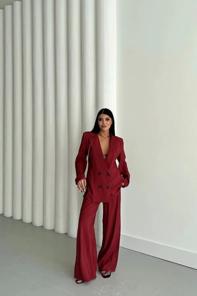 MODAL 4 DÜĞME ASTARSIZ CEKET - PANTOLON TAKIM - Bordo ürün görseli