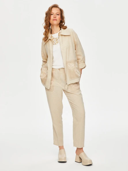 Faik Sönmez Kadın Kontrast Dikiş Detaylı Astarsız Track Ceket - Resim 5