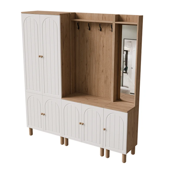 SET 5084-5072-5088 RAPSODY SAĞ AYNALI 7 KAPAKLI (MEMBRAN) 9 ASKILI BOHEM PORTMANTO SEPET-BEYAZ - 8