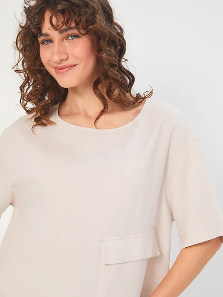 Faik Sönmez Kadın Önü Cep Detaylı Dokuma Bluz U68182 - 2