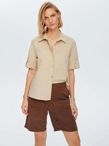 Faik Sönmez Kadın Kısa Kollu Stretch Poplin Gömlek U68358