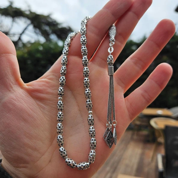 925 Ayar Gümüş Arpa Kesim Tesbih Model 1 - Resim 2