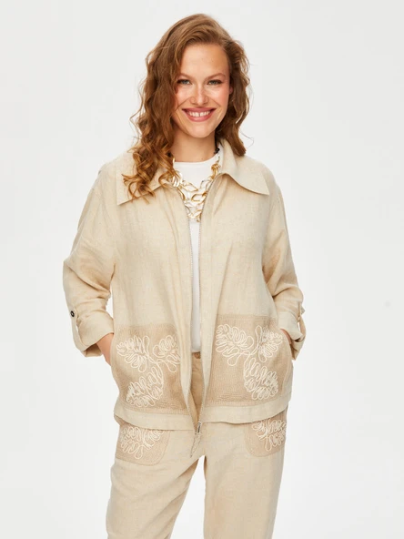 Faik Sönmez Kadın Kontrast Dikiş Detaylı Astarsız Track Ceket ürün görseli 1