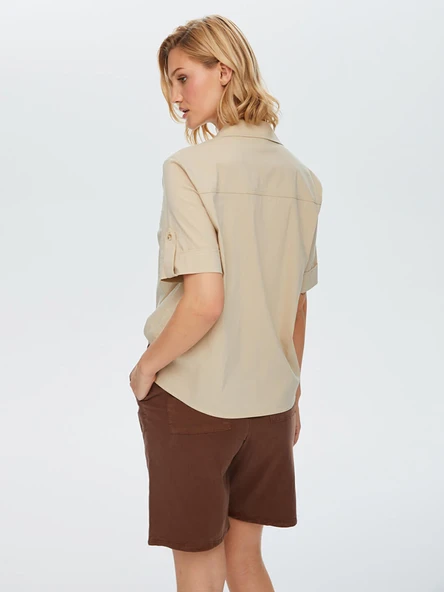 Faik Sönmez Kadın Kısa Kollu Stretch Poplin Gömlek U68358 - 3